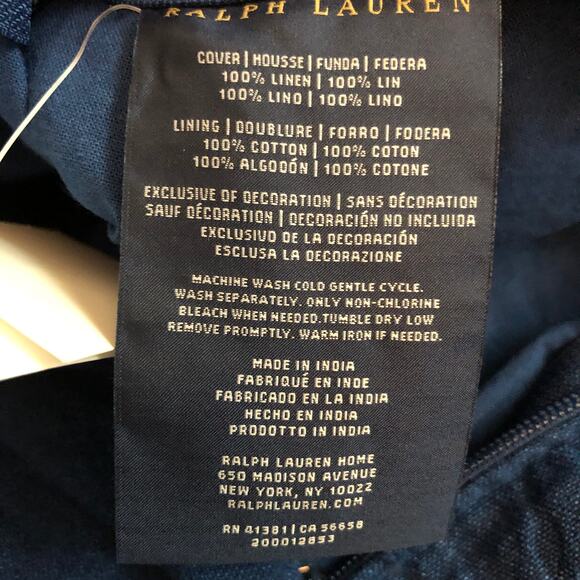 Ralph Lauren Stover Throw Pillow Cover Only Linen Journey Summer Blue 16x24 New - Picture 5 of 5